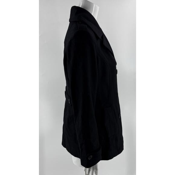 Lucky Brand Womens Pea Coat Size Medium Black Asymmetrical Zip Wool Blend - Picture 3 of 7